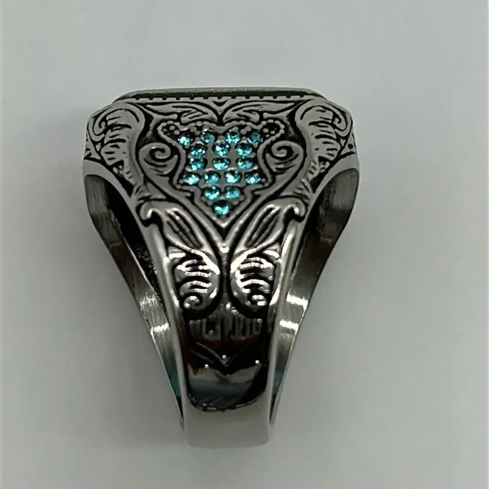Royal Blue Cubic Zirconia Handmade Men's Ring Size 12 NWT